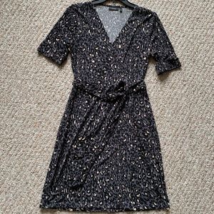 Greyscale cheetah print faux wrap dress